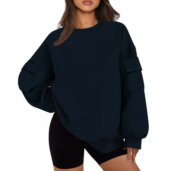 AherBiu Oversized Sweatshirts for Women Crew Neck Long Sleeve Fleece Lined Pullover Tops Basic Fall Clothes