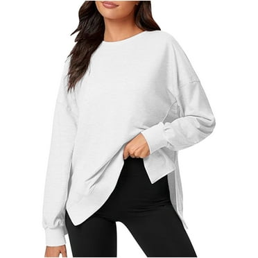 AherBiu Oversized Sweatshirts for Women Crewneck High Low Side Slit Comfy Pullover Long Sleeve Tops