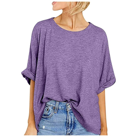AherBiu Oversized Tops for Women 3/4 Sleeve Scoop Neck Summer Casual Loose Top Tee Shirts Blouse