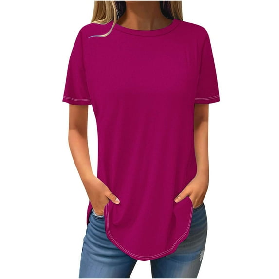 AherBiu Oversized Tops for Women Short Sleeve Basic Top Tees Shirts Crewenck Solid Color Comfy T-Shirts