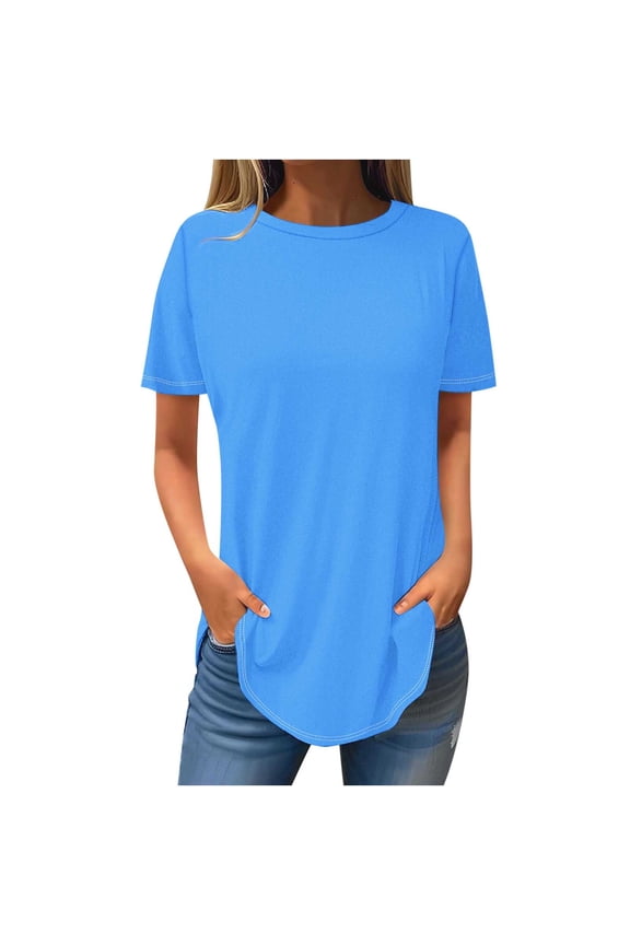 Oversized Tops for Women Short Sleeve Basic Top Tees Shirts Crewenck Solid Color Comfy T-Shirts