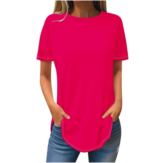 AherBiu Oversized Tops for Women Short Sleeve Basic Top Tees Shirts Crewenck Solid Color Comfy T-Shirts