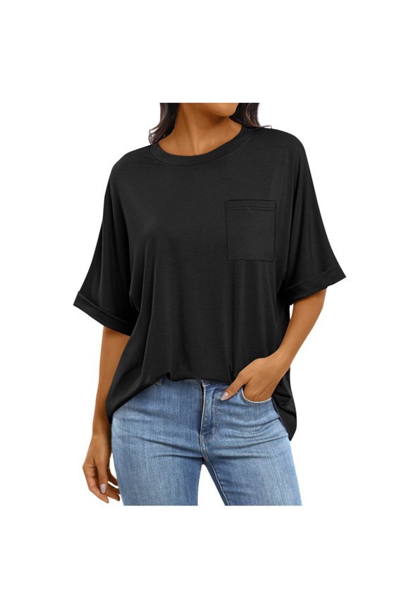 Oversized Tops for Women Short Sleeve Drop Shoulder Crewneck Summer Casual Loose Top Tees Tshirts