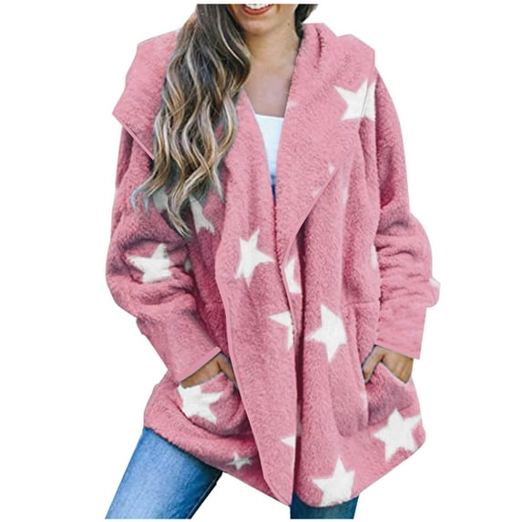 AherBiu Pajama Coats for Women Fleece Cardigan Open Front Graphic Printed Hooded Flannel Outwear with Pockets