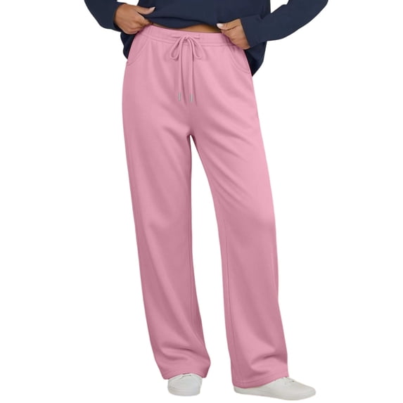 AherBiu Pajama Pants for Women Drawstring Elastic Waist Straight Leg Comfy Fitted Loungewear Sweatpants with Pockets(Medium,Pink)