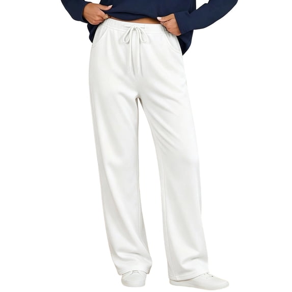 AherBiu Pajama Pants for Women Drawstring Elastic Waist Straight Leg Comfy Fitted Loungewear Sweatpants with Pockets(X-Large,White)