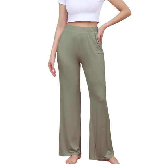 AherBiu Pajama Pants for Women Elastic High Waisted Straight Leg Comfy Fitted Lightweight Stretch Sleepwear Pants with Pockets