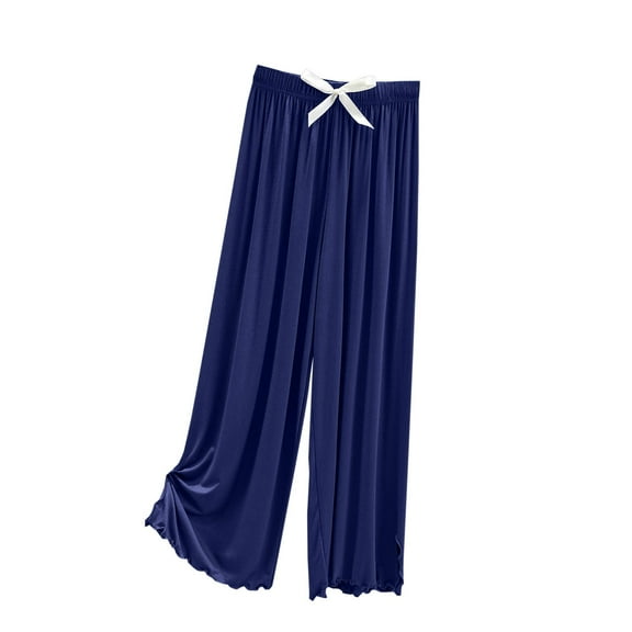 AherBiu Pajama Pants for Women Elastic Waist Comfy Loose Sleepwear Homewear Lounge Trousers Slacks