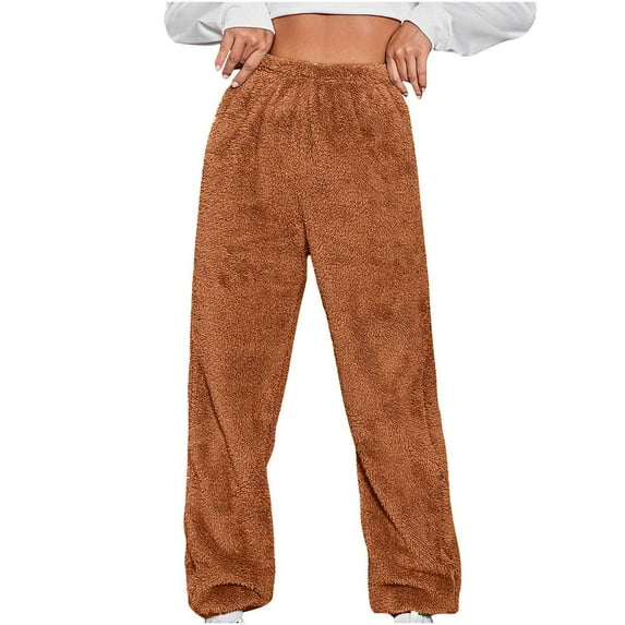 AherBiu Pajama Pants for Women Fleece Plush High Waisted Thermal Warm Lightweight Winter Trousers Homewear