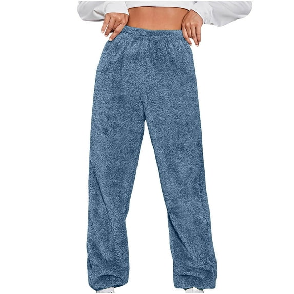 AherBiu Pajama Pants for Women Fleece Plush High Waisted Thermal Warm Lightweight Winter Trousers Homewear