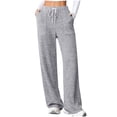 thumbnail image 1 of AherBiu Pajama Pants for Women Ribble Knitted Drawstring High Waisted Straight Leg Casual Loose Pants with Pockets, 1 of 8