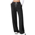 thumbnail image 1 of AherBiu Pajama Pants for Women Ribble Knitted Drawstring High Waisted Straight Leg Casual Loose Pants with Pockets, 1 of 8