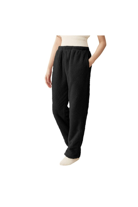 Pajama Pants for Women Thermal Warm Fuzzy Sleepwear Pants Loose High Waisted Trousers with Pockets