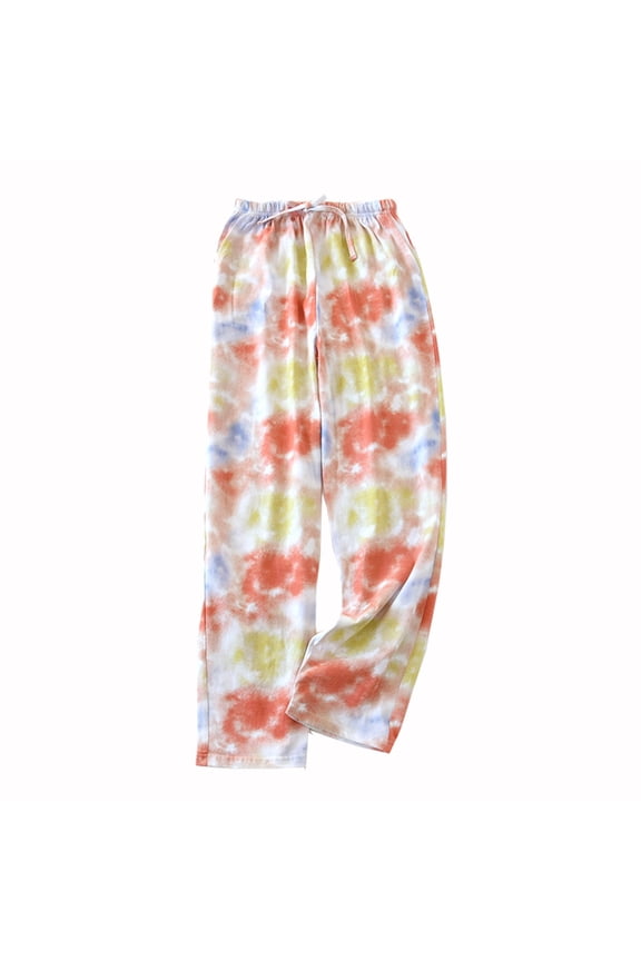 Pajama Pants for Women Tie-Dye Print Drawstring Straight Leg Comfy Sleepwear Trousers with Pockets