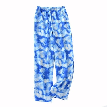 AherBiu Pajama Pants for Women Tie-Dye Print Drawstring Straight Leg Comfy Sleepwear Trousers with Pockets
