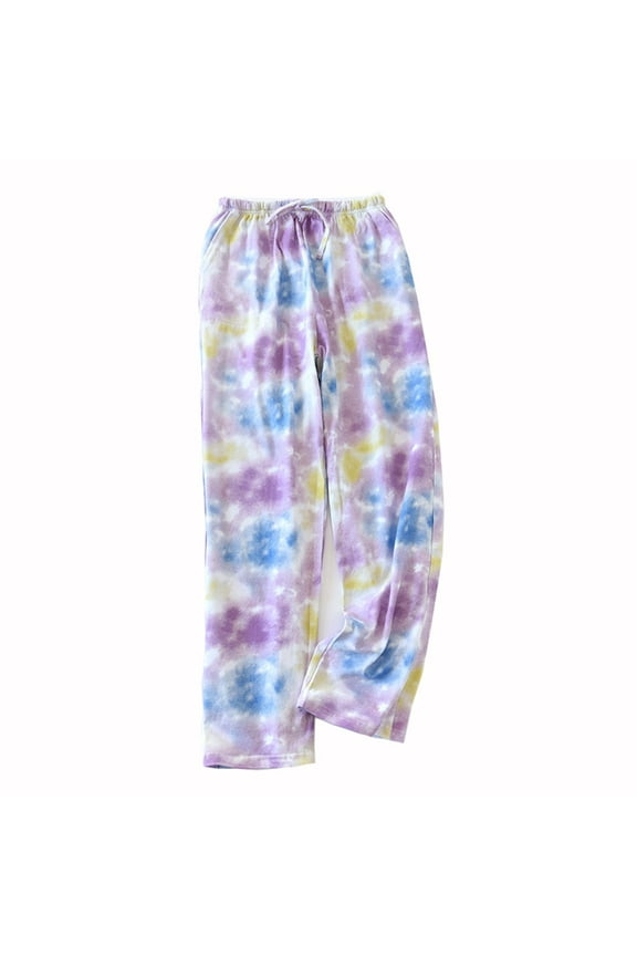 Pajama Pants for Women Tie-Dye Print Drawstring Straight Leg Comfy Sleepwear Trousers with Pockets