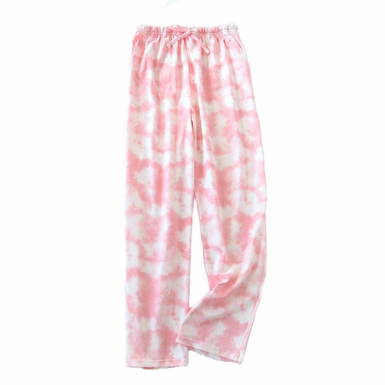 AherBiu Pajama Pants for Women Tie-Dye Print Drawstring Straight