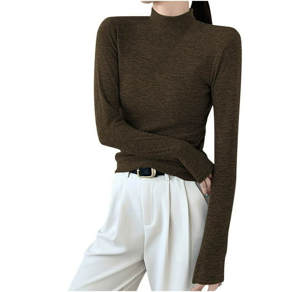 AherBiu Pajama Tops for Women Comfy Basic Layer T Shirts Long Sleeve Turtleneck Tees Soft Blouse