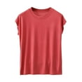 thumbnail image 1 of AherBiu Pajama Tops for Women Crewneck Comfy Undershirt Solid Color Lightweight Sleepwear Top Tees Tshirt, 1 of 9