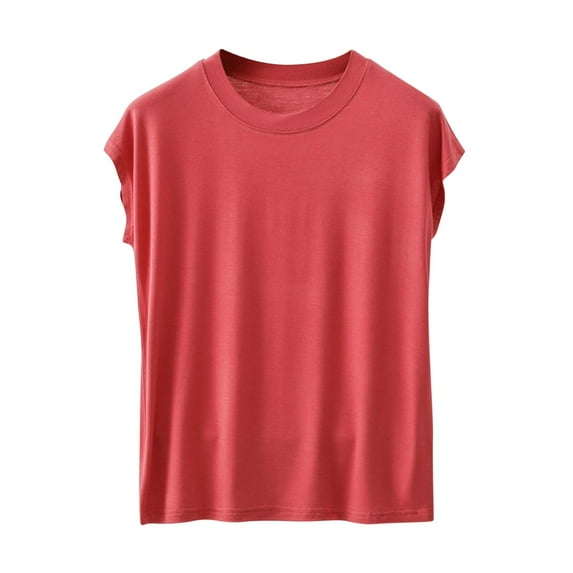 AherBiu Pajama Tops for Women Crewneck Comfy Undershirt Solid Color Lightweight Sleepwear Top Tees Tshirt