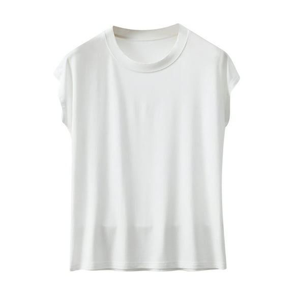 AherBiu Pajama Tops for Women Crewneck Comfy Undershirt Solid Color Lightweight Sleepwear Top Tees Tshirt