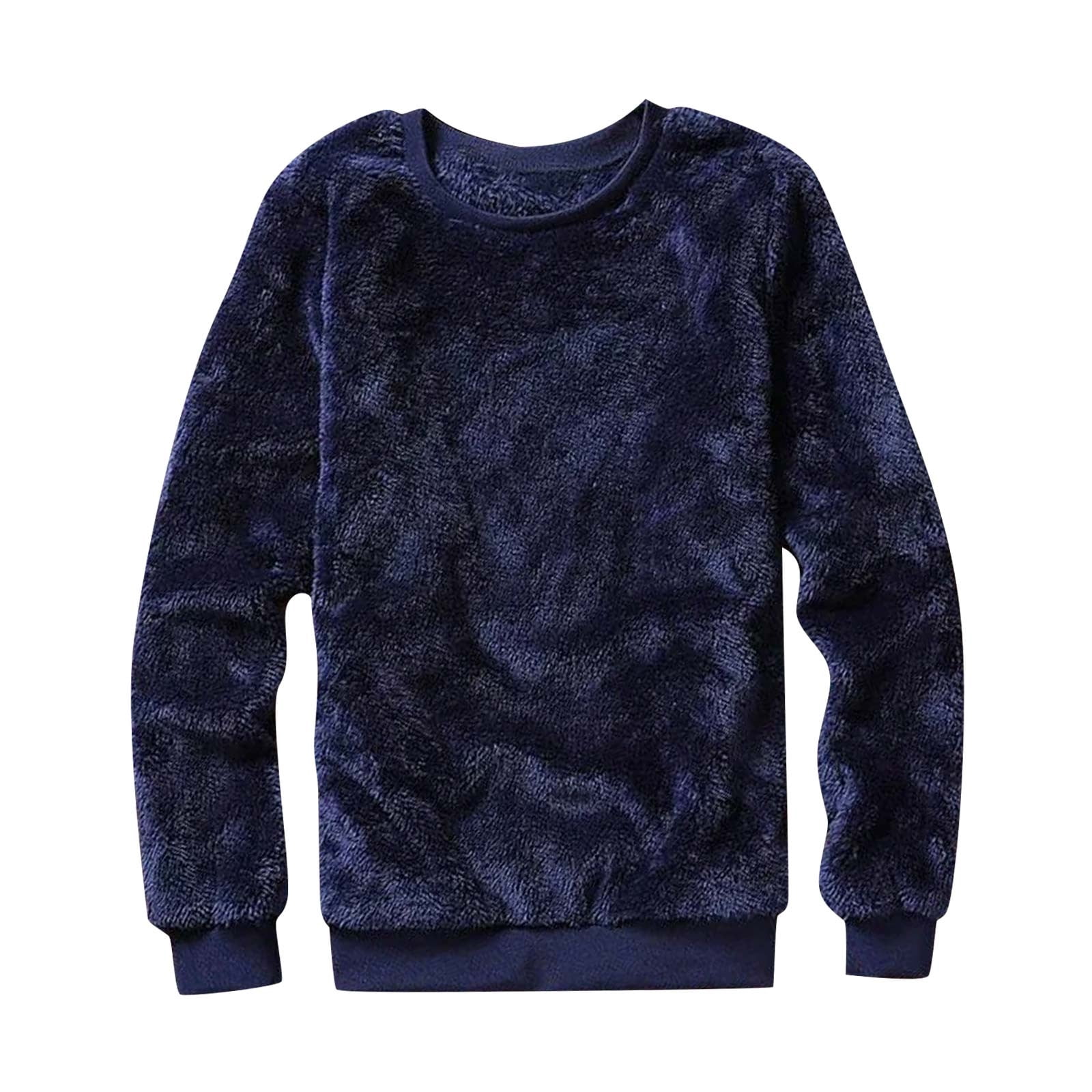 AherBiu Pajama Tops for Women Fleece Plush Crewneck Sweatshirt Long Sleeve Sleepwear Pullover Shirt