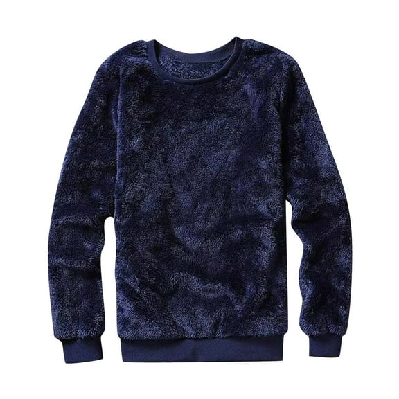 AherBiu Pajama Tops for Women Fleece Plush Crewneck Sweatshirt Long Sleeve Sleepwear Pullover Shirt