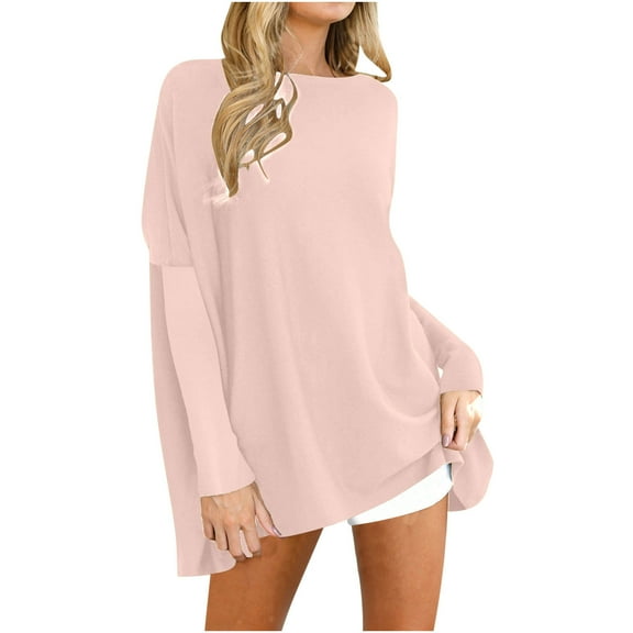 AherBiu Pajama Tops for Women Long Sleeve Comfy Basic Layer T Shirts Scoop Neck Loose Undershirts Plain Tees
