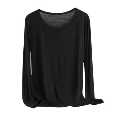 AherBiu Pajama Tops for Women Long Sleeve Crewneck Comfy T Shirts Basic Layer Top Tees Loungewear