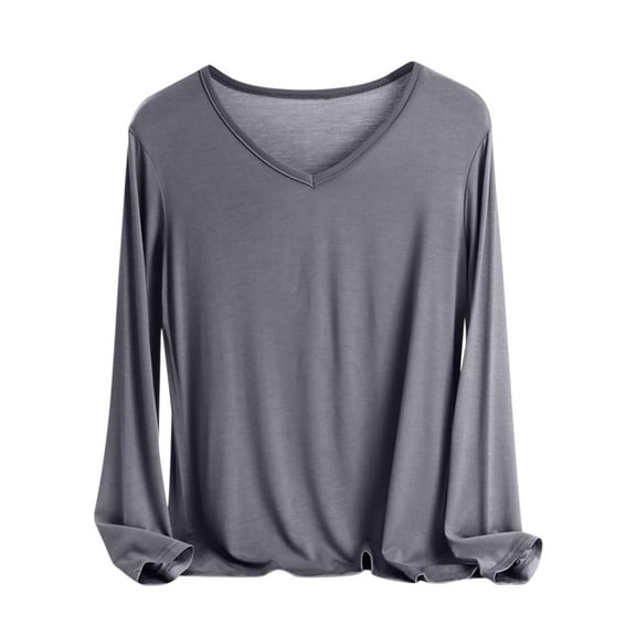 AherBiu Pajama Tops for Women Long Sleeve V Neck Comfy T Shirts Basic Layer Top Tees Loungewear