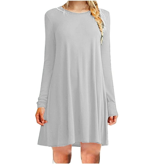 AherBiu Pajamas Dresses for Women Pullover Tunic T-Shirts Mini Dress Long Sleeve Scoop Neck Comfy Sleepwear