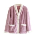 thumbnail image 1 of AherBiu Pajamas Fleece Jackets for Women Long Sleeve Button Down V Neck Thermal Warm Winter Loungewear Coats, 1 of 3