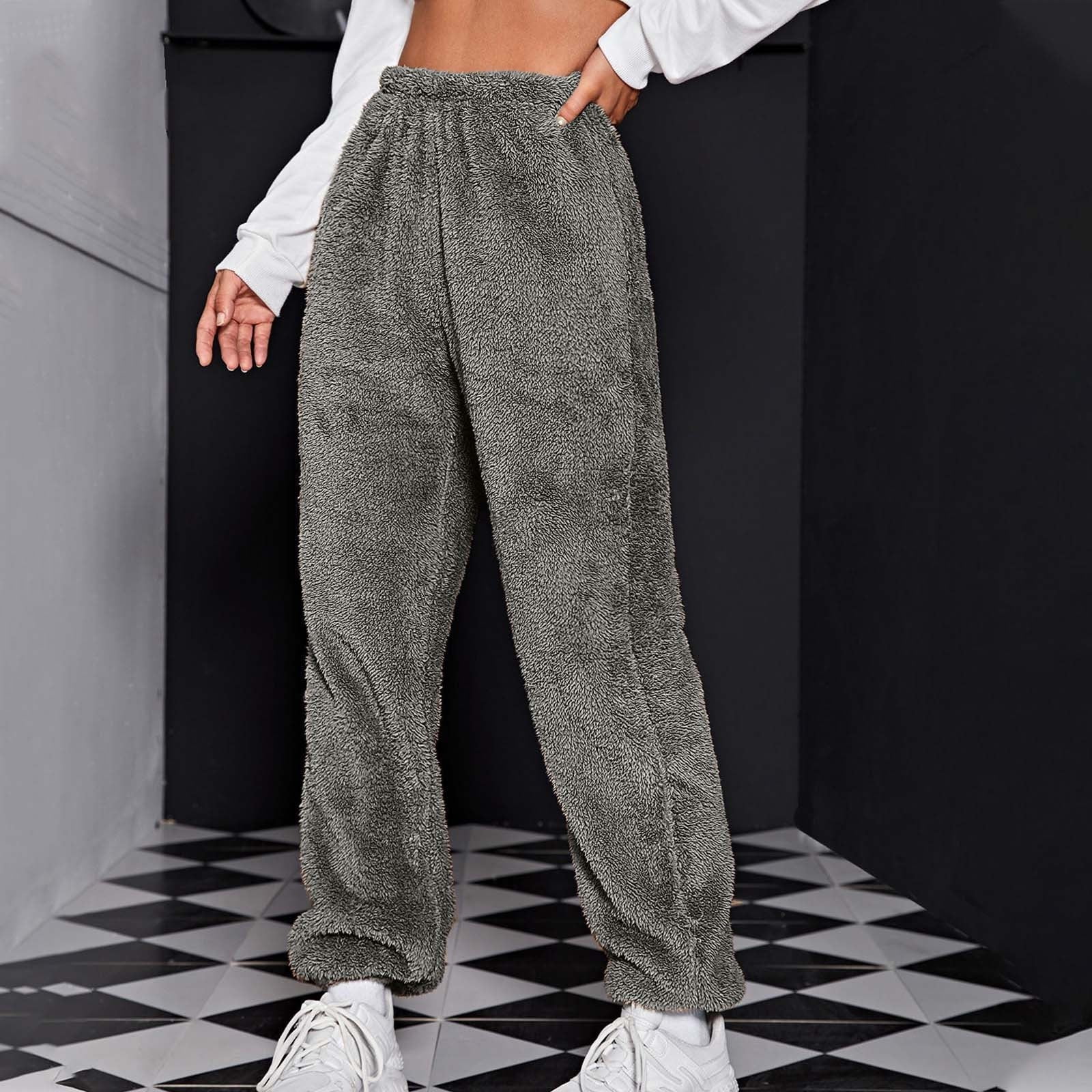 AherBiu Plus Size Fleece Pajamas Pants for Women Thermal Warm Fluffy  Sleepwear Slacks Homewear Trousers 