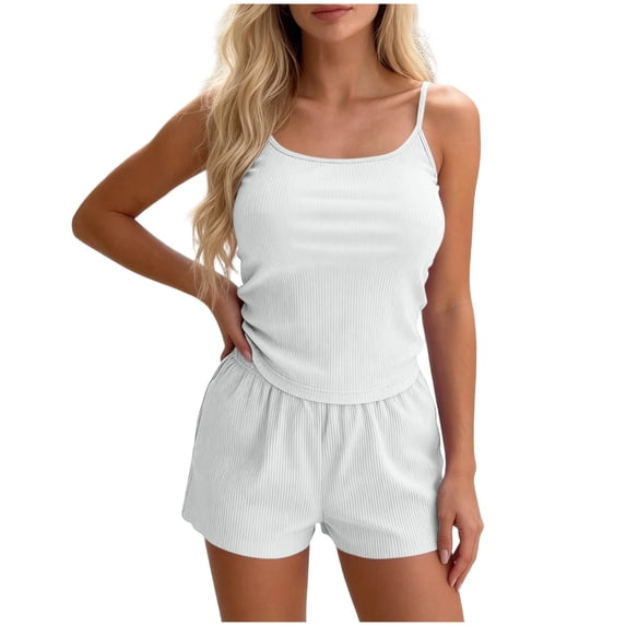 AherBiu Pajamas Set for Women Soft Comfy Sets Ribbed Cami Tank Tops with Shorts 2 Piece Sleepwear Loungewear