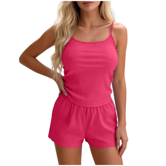 AherBiu Pajamas Set for Women Soft Comfy Sets Ribbed Cami Tank Tops with Shorts 2 Piece Sleepwear Loungewear