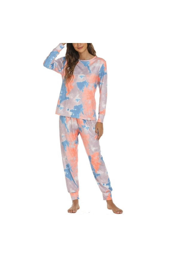 Pajamas Sets for Women Tie-Dye Long Sleeve Tops Pants Pjs Sleepwear Loungewear Homewear
