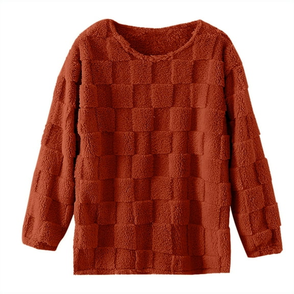 AherBiu Pajamas Tops for Women Fleece Fuzzy Warm Crewneck Sleepwear Loungewear Winter Blouse Shirt