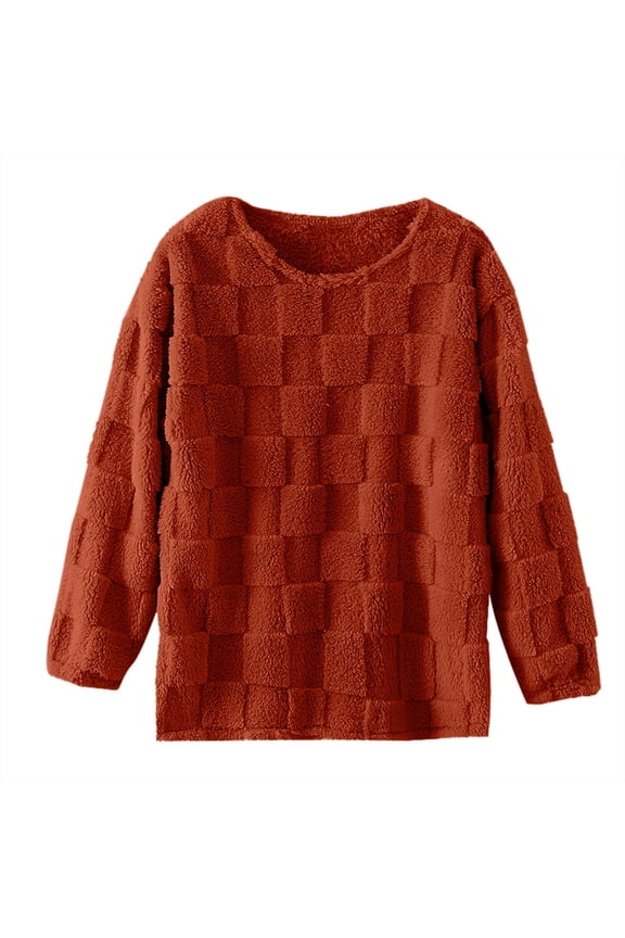 Pajamas Tops for Women Fleece Fuzzy Warm Crewneck Sleepwear Loungewear Winter Blouse Shirt
