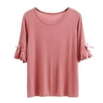 thumbnail image 1 of AherBiu Pajamas Tops for Women Oversized Ruffle 1/2 Sleeve Basic Layer Top Tees Shirts Comfy Soft Undershirts, 1 of 5