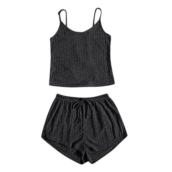 AherBiu Pajamas for Women Soft Comfy Set Ribbed Cami Tank Tops with Shorts 2 Piece Sleepwear Loungewear