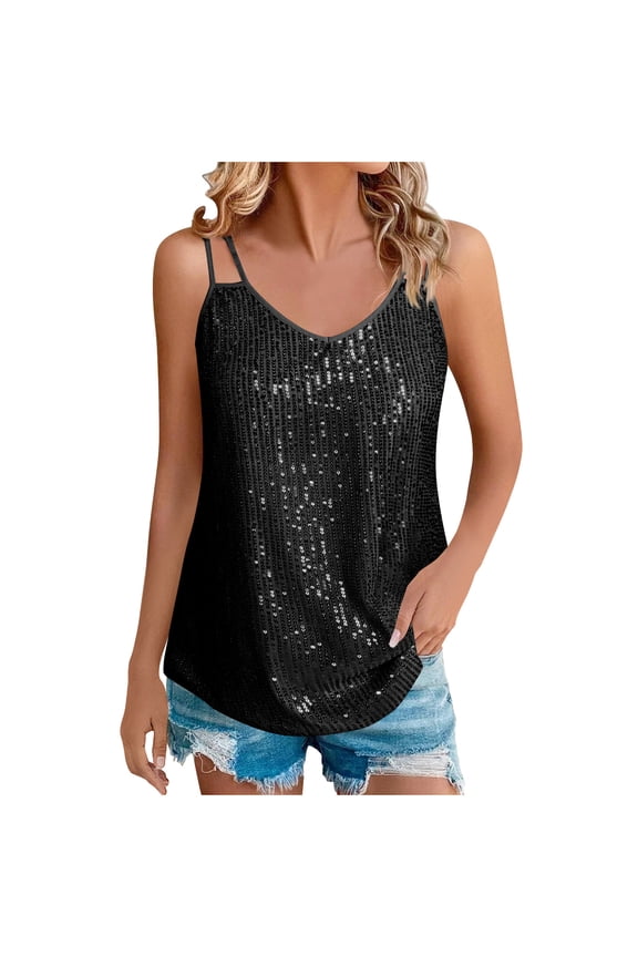 Party Tops for Women Sleeveless Sequin Tank Tops Clubwear Sparkly Tunic Cami Shirts Blouse