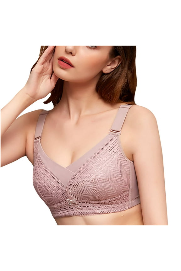 Plus Size Bras for Women Crossover Full Coverage Wireless Bralettes Buckle Closure Everyday Bra