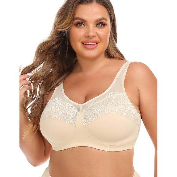 AherBiu Plus Size Bras for Women Lace Push-Up Full Coverage Wireless Everyday Bra Comfortable Bralettes