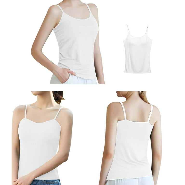 UK Women Tank Tops Adjustable Strap Camisole with Built in Padded Bra Vest  Cami
