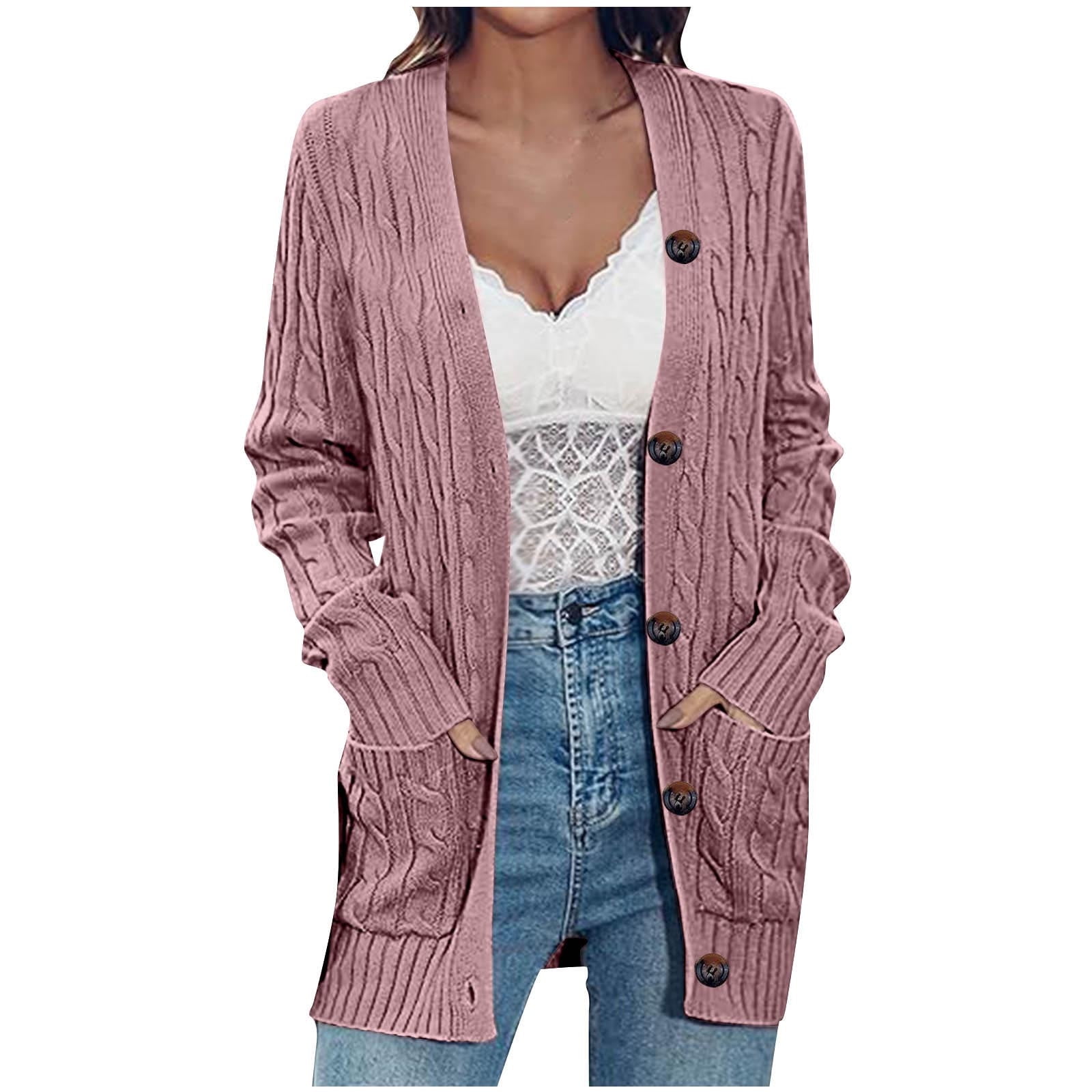 Plus Size Cardigans for Women Open Front Button down Knitted Sweater Coats Outwear with Pockets