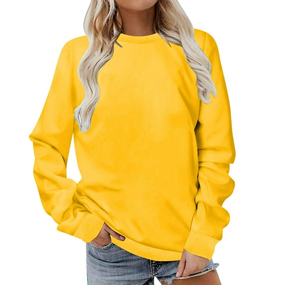 AherBiu Plus Size Crewneck Sweatshirts for Women Long Sleeve Tops Solid Color Pullover Loose Fitted T Shirts