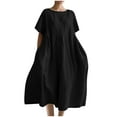 thumbnail image 1 of AherBiu Plus Size Dresses for Women Cotton Linen Crewneck Short Sleeve Ruched Loose Lightweight Summer Dress, 1 of 4