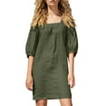 thumbnail image 1 of AherBiu Plus Size Dresses for Women Cotton Linen Square Neck 3/4 Sleeve Summer Casual A-Line Midi Dress, 1 of 4