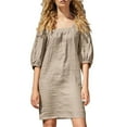 thumbnail image 1 of AherBiu Plus Size Dresses for Women Cotton Linen Square Neck 3/4 Sleeve Summer Casual A-Line Midi Dress, 1 of 4