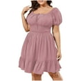 thumbnail image 1 of AherBiu Plus Size Dresses for Women Drawstring Square Neck Smocked Waisted Ruched Ruffle Flowy Short Sleeve Summer Dress, 1 of 6